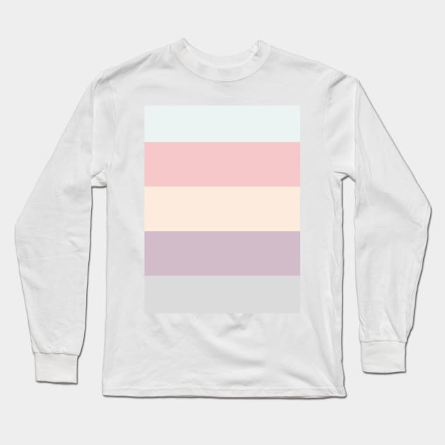 preppy Girly Pattern Beige Cream Pink Lilac Ombre Gradient Stripes Long Sleeve T-Shirt by Tina